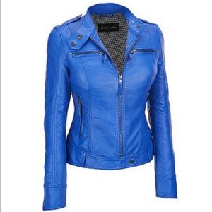 Vegan Leather Blue Moto Jacket